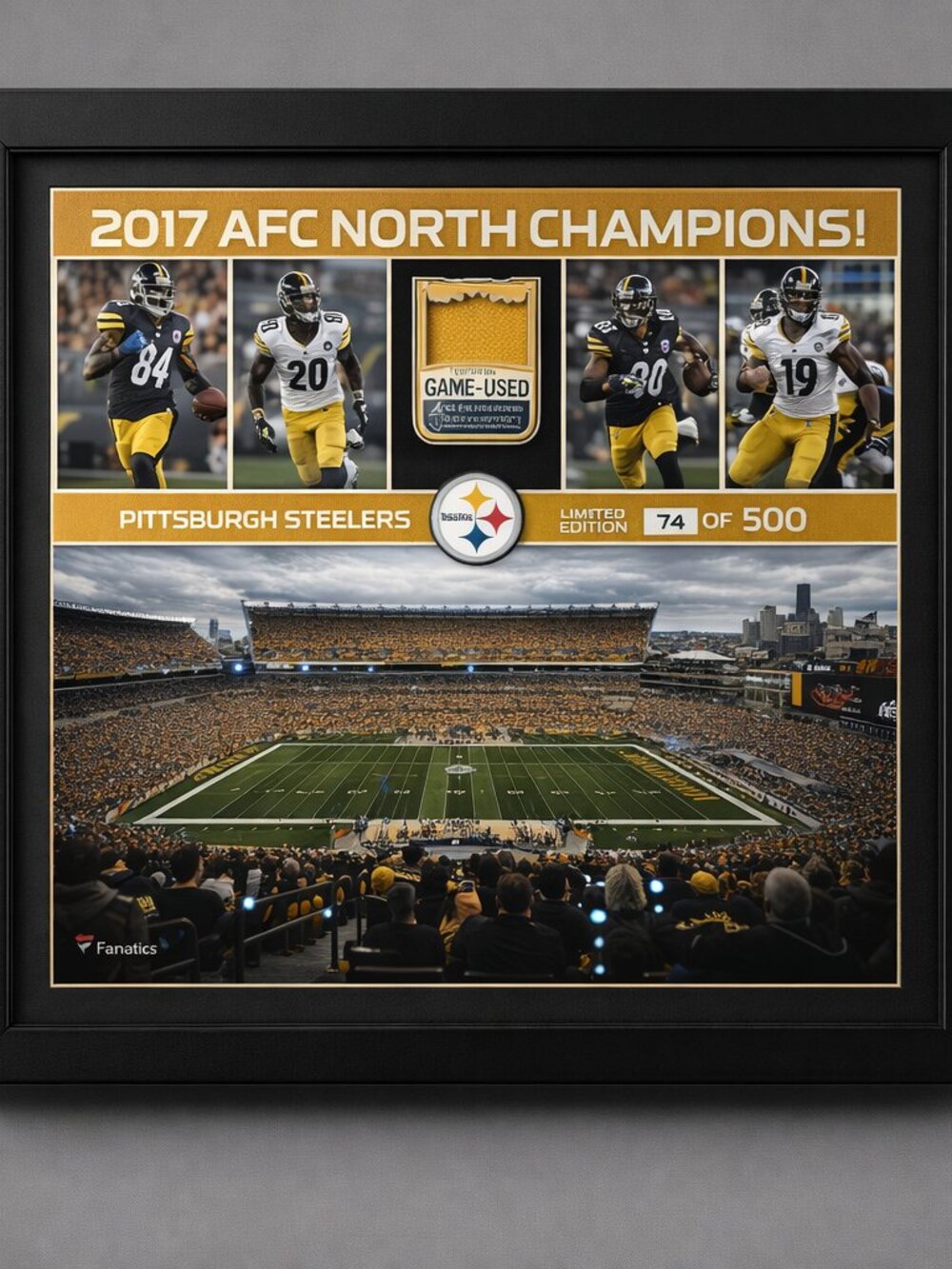 Steelers 2017 AFC North Champs Framed #74/500 Game-Used LED Display | Pickup